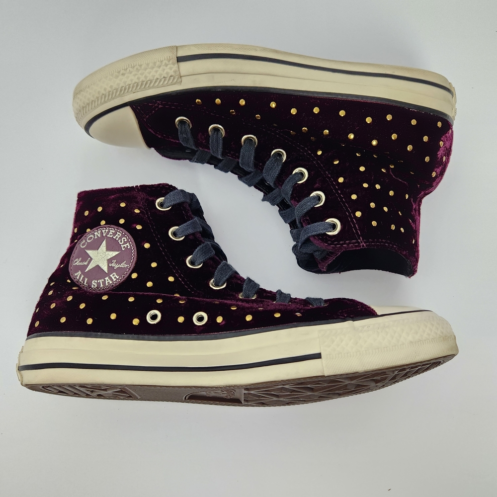 Converse Size 7 All Star Lux Velvet Hidden Wedge ‘Dark Sangria’ Studded Sneakers - Picture 8 of 10